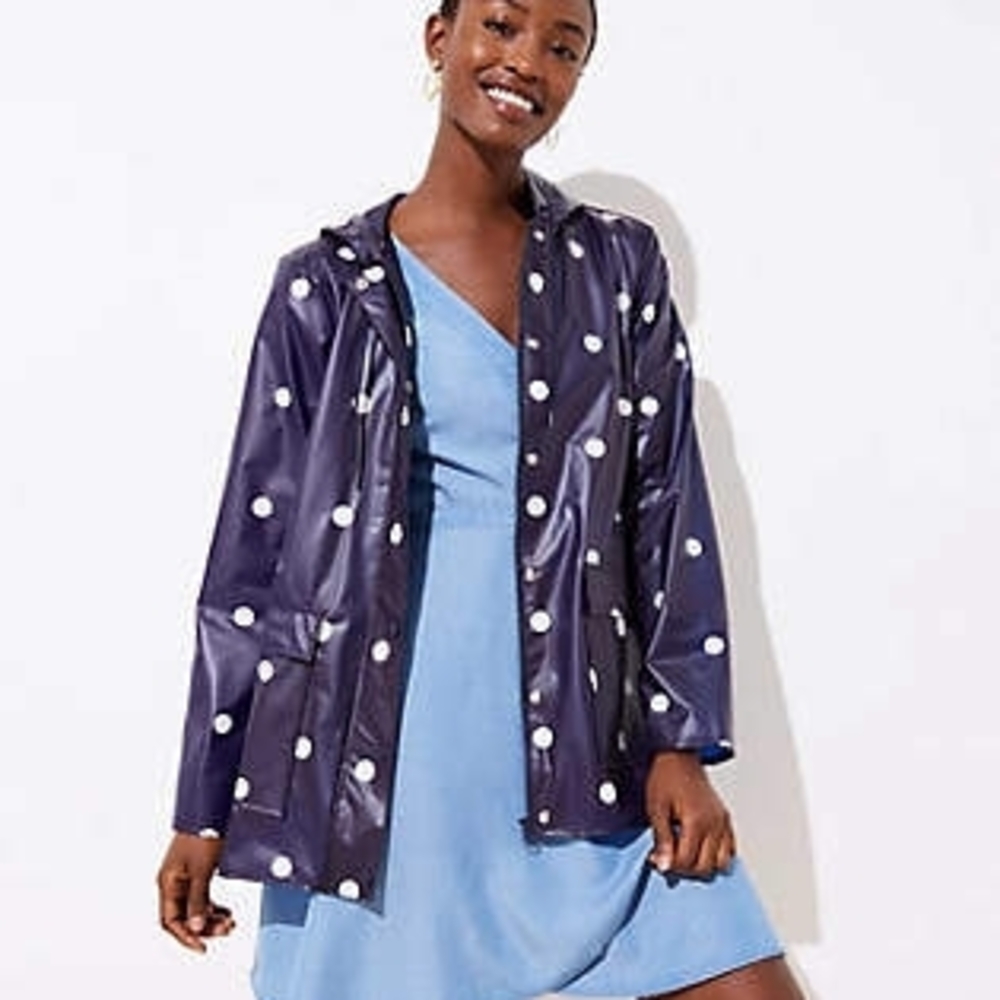 LOFT Navy and White Polka Dot Jacket